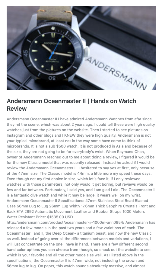 THANK YOU MR DON EVANS OF WATCHREPORT FOR REVIEWING OCEANMASTER II