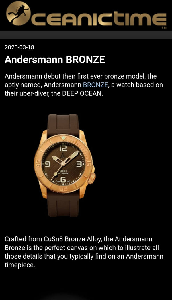 Thank you OceanicTime introducing Andersmann Bronze 1000m