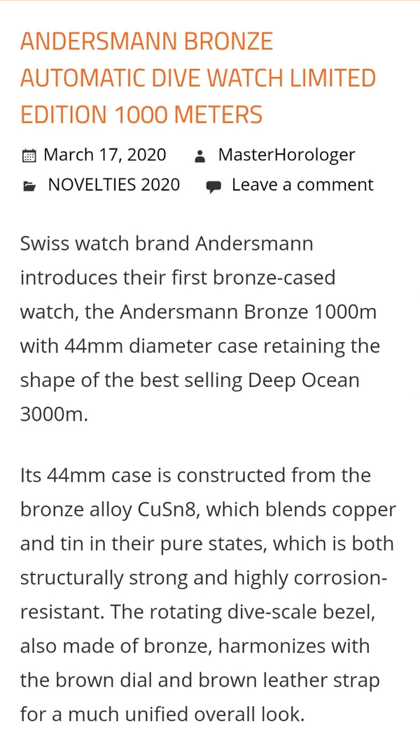 Thank you masterhorologer.com introduced Andersmann Bronze 1000m
