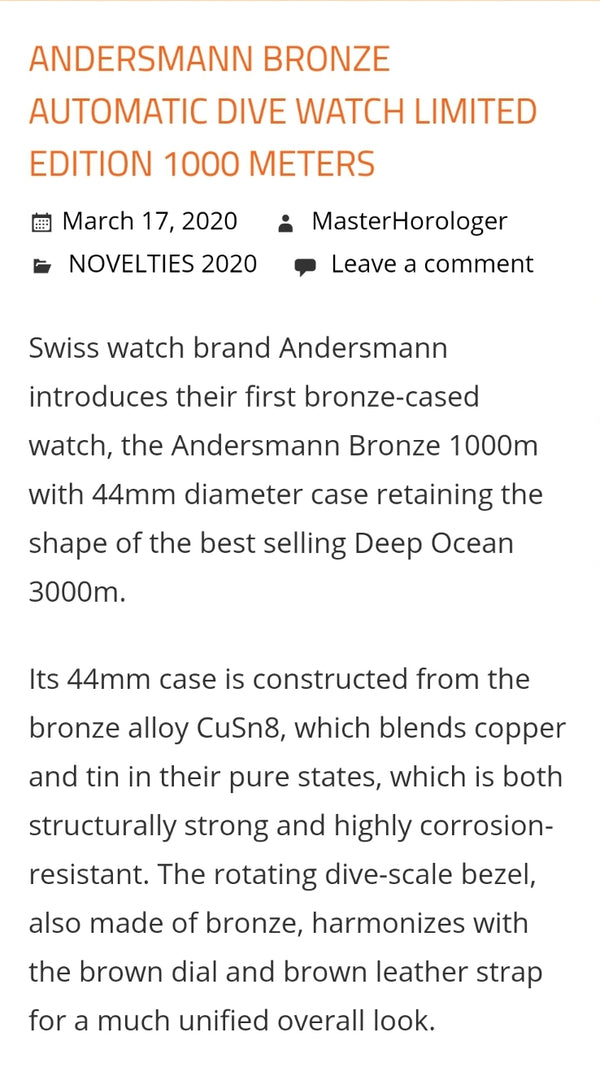 Thank you masterhorologer.com introduced Andersmann Bronze 1000m